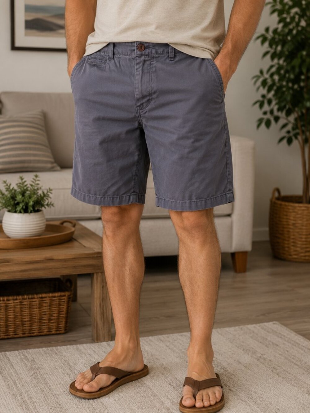 Gap Lived-In Men's 38 Gray Flat Front Shorts Casual Chino Cotton Walking Shorts